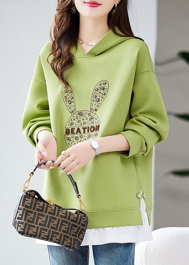 Handmade Green Embroideried Zircon Warm Fleece Sweatshirts Top Winter