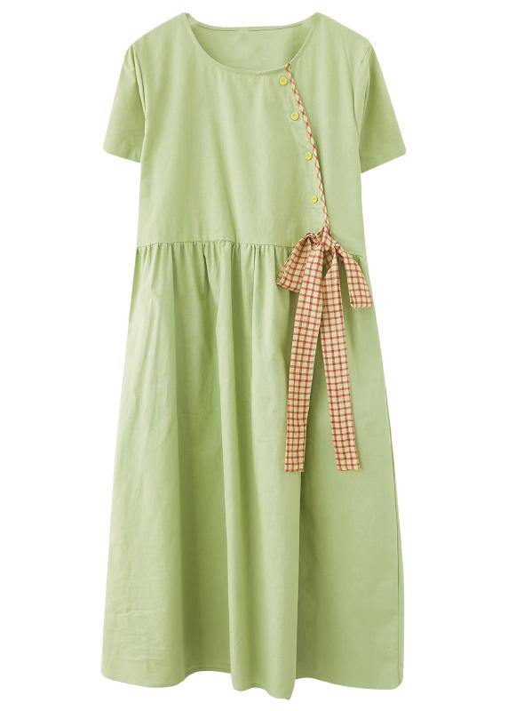 Handmade Green Loose Cotton Linen Summer Party Dress - Omychic