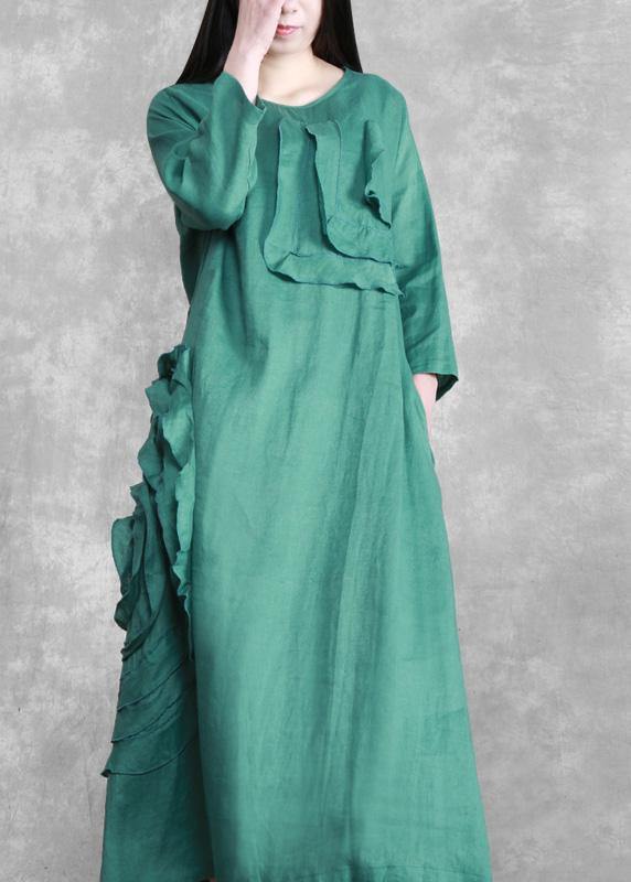 Handmade Green Pattern O Neck Three-Dimensional Decoration Maxi Dress - Omychic
