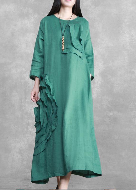 Handmade Green Pattern O Neck Three-Dimensional Decoration Maxi Dress - Omychic