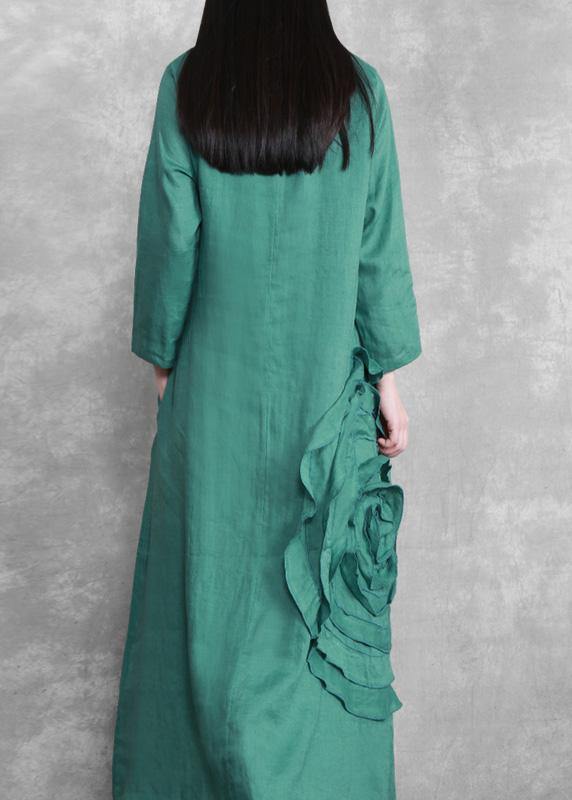 Handmade Green Pattern O Neck Three-Dimensional Decoration Maxi Dress - Omychic