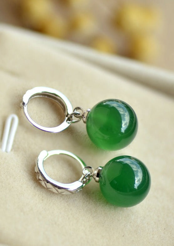 Handmade Green Sterling Silver Agate Drop Earrings