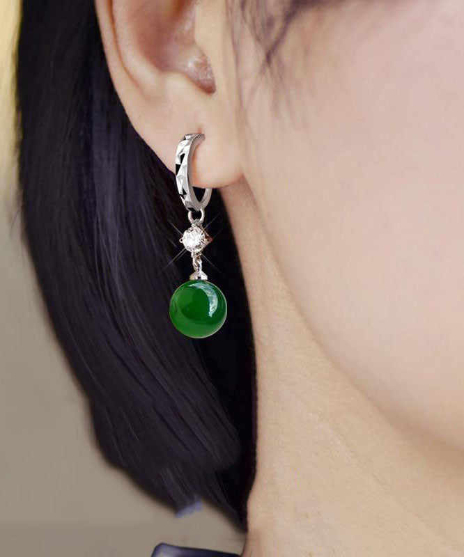 Handmade Green Sterling Silver Agate Drop Earrings