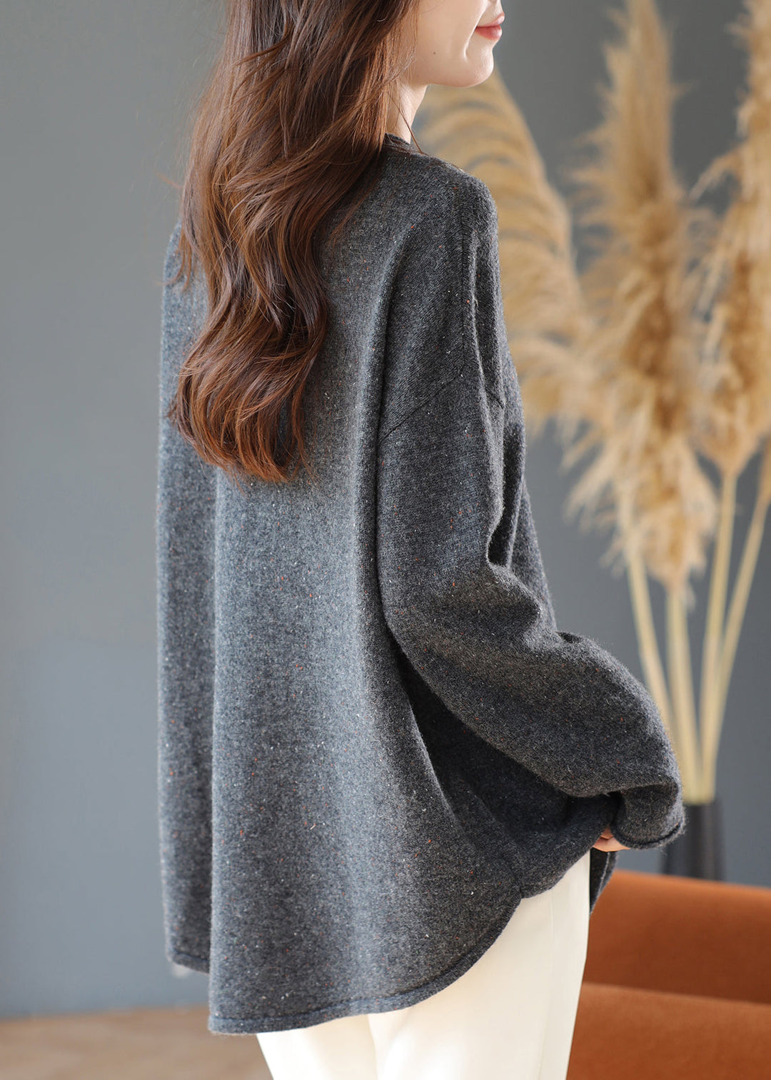 Handmade Grey Asymmetrical Patchwork Wool Knitted Tops Winter