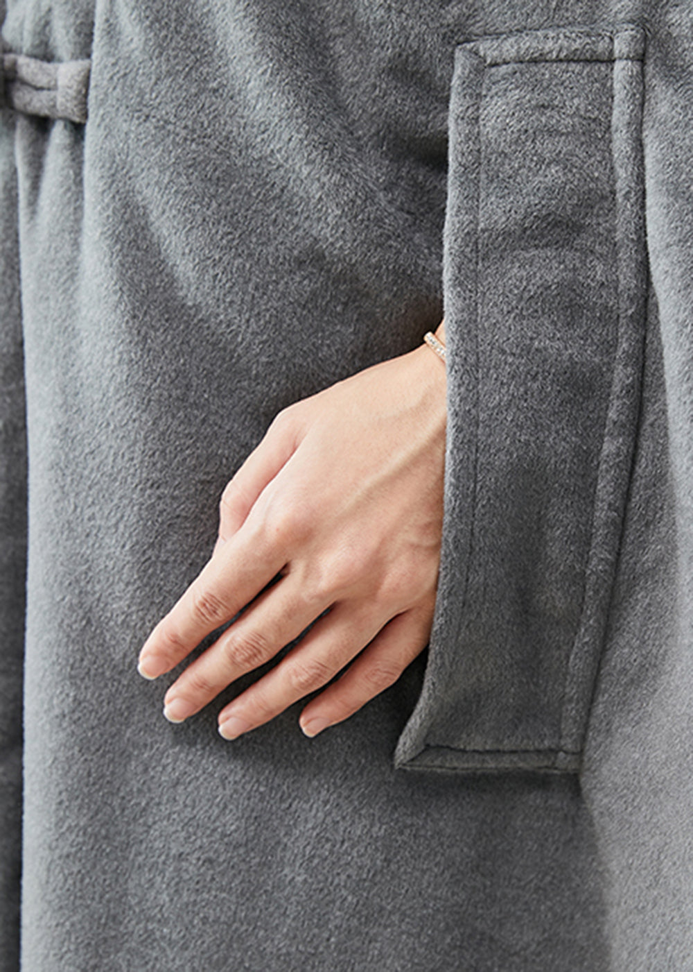 Handmade Grey Oversized Lengthen Warm Fleece Hooded Coat Cloak Sleeves