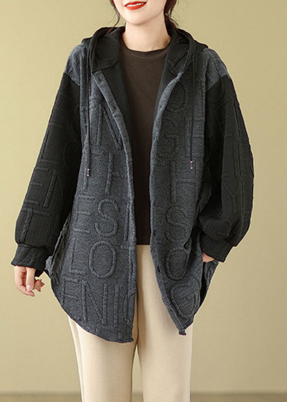 Handmade Grey Patchwork Hooded Coats Long Sleeve