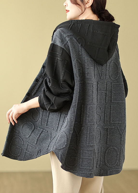 Handmade Grey Patchwork Hooded Coats Long Sleeve