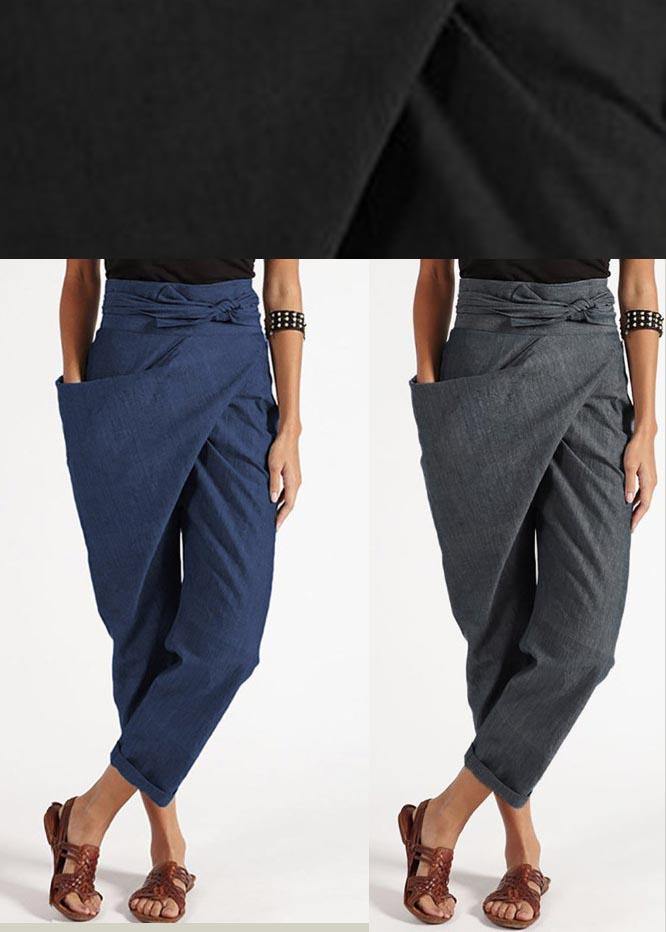 Handmade Grey asymmetrical design High Waist Cotton Harem Summer Pants - Omychic