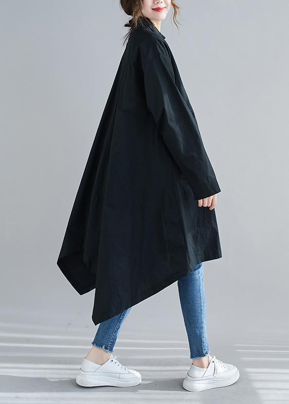 Handmade Lapel Asymmetric Spring Clothes For Women Design Black Maxi Dresses - Omychic