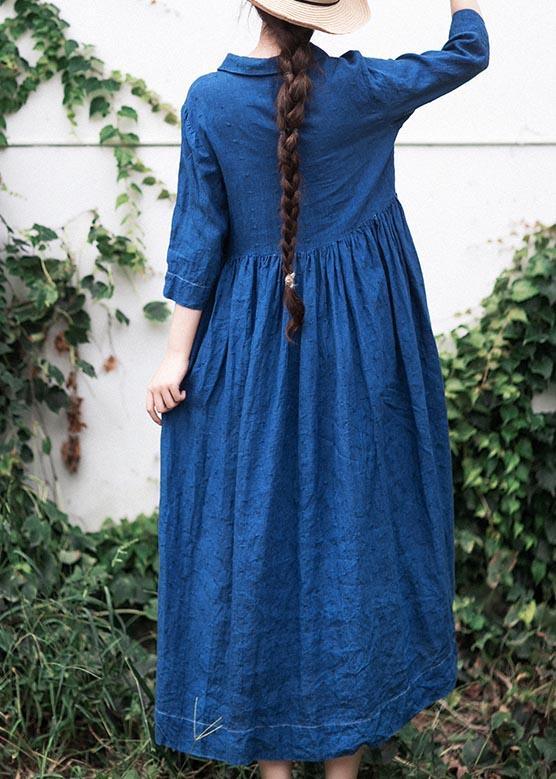 Handmade Lapel Half Sleeve Spring Tunics Shirts Blue Dress - Omychic