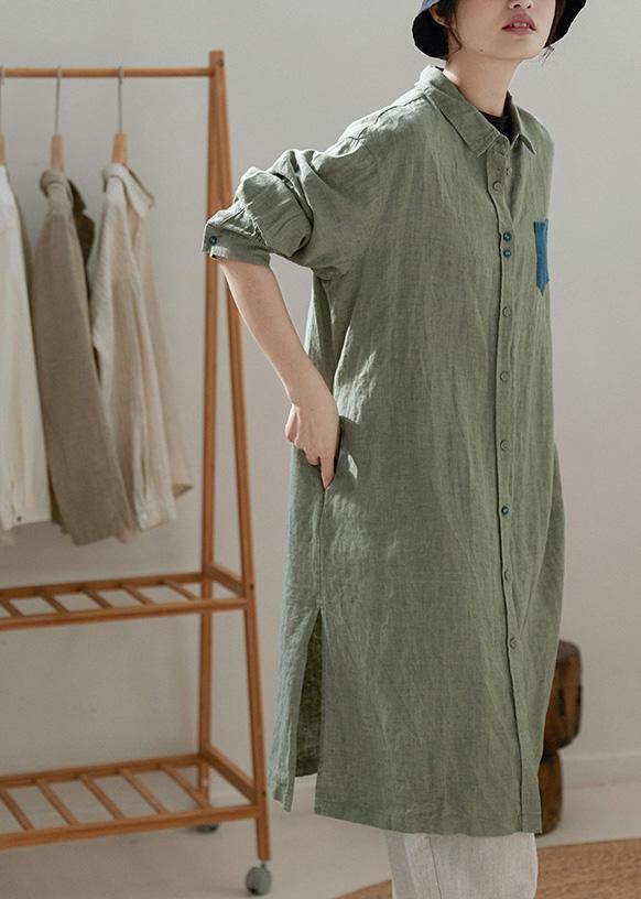 Handmade Lapel Side Open Spring Shirts Inspiration Green Blouses - Omychic