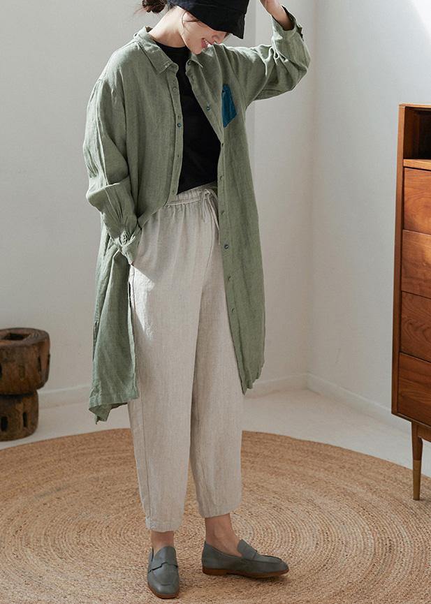 Handmade Lapel Side Open Spring Shirts Inspiration Green Blouses - Omychic