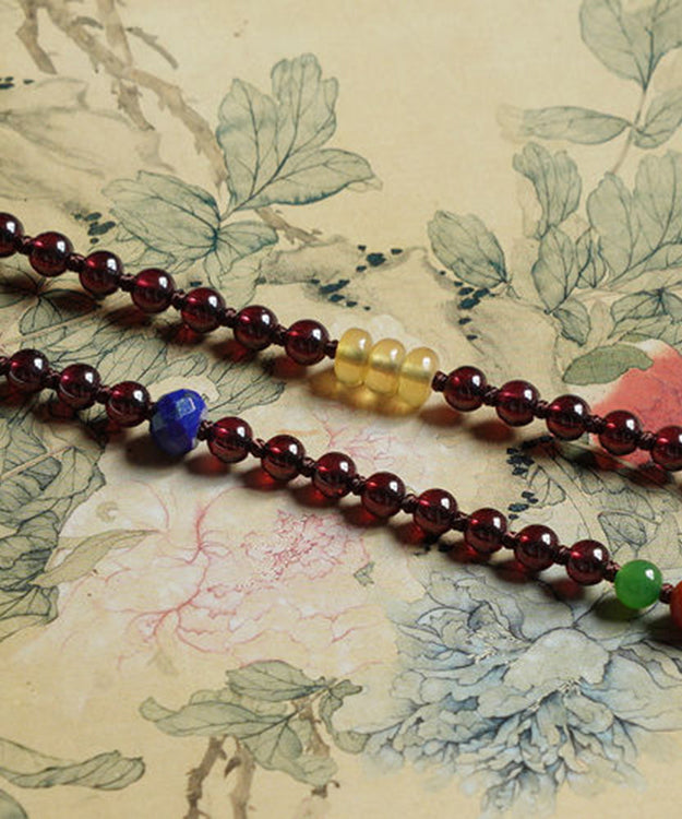 Handmade Mulberry Alloy Jade Garnet Pendant Necklace