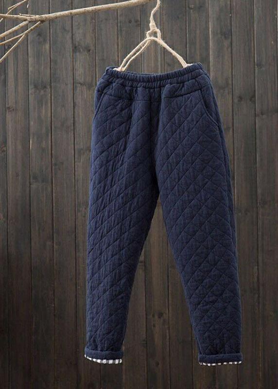 Handmade Navy Elastic Waist Pockets Regular Winter Pants - Omychic