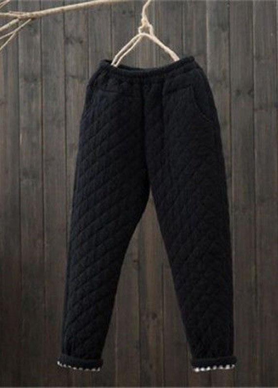 Handmade Navy Elastic Waist Pockets Regular Winter Pants - Omychic