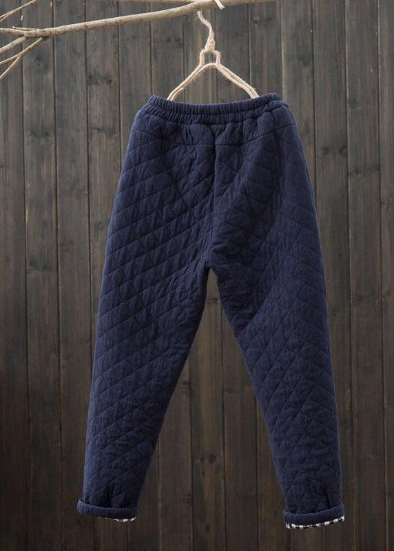 Handmade Navy Elastic Waist Pockets Regular Winter Pants - Omychic