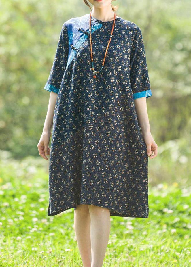 Handmade O Neck Half Sleeve Summer Tunic Wardrobes Print Art Dresses - Omychic