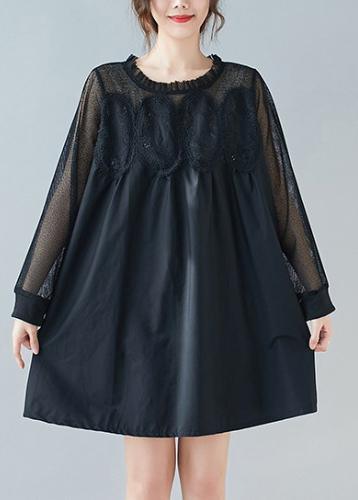 Handmade O Neck Patchwork Lace Dresses Shape Black Dresses - Omychic