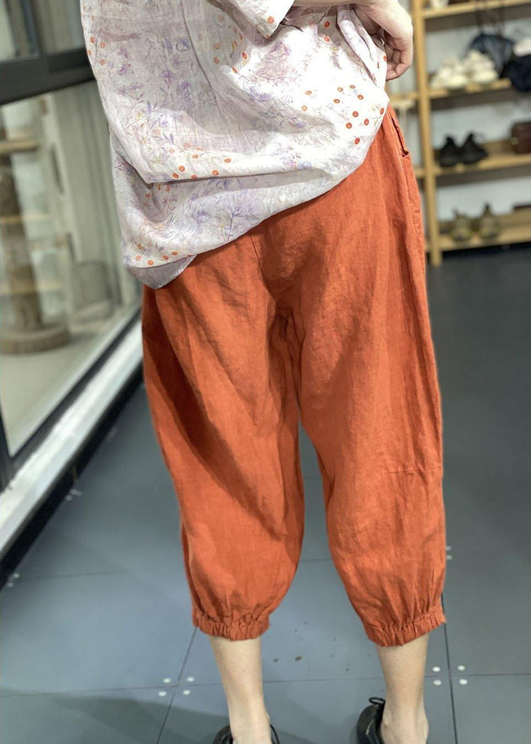 Handmade Orange Elastic Waist Oriental Jogging Fall Pants - Omychic