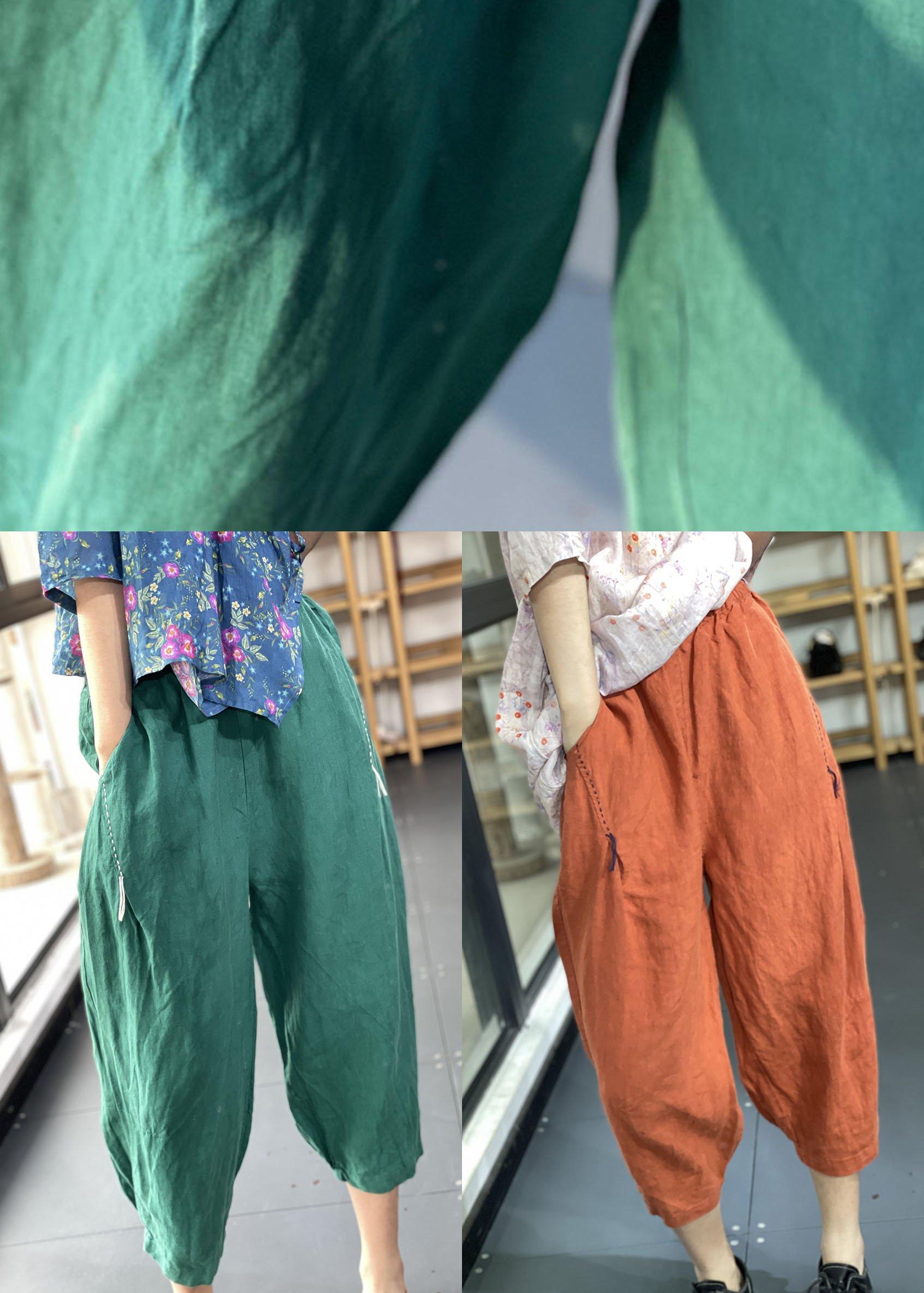 Handmade Orange Elastic Waist Oriental Jogging Fall Pants - Omychic