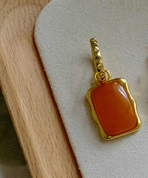 Handmade Orange Sterling Silver Overgild Beeswax Square Hoop Earrings