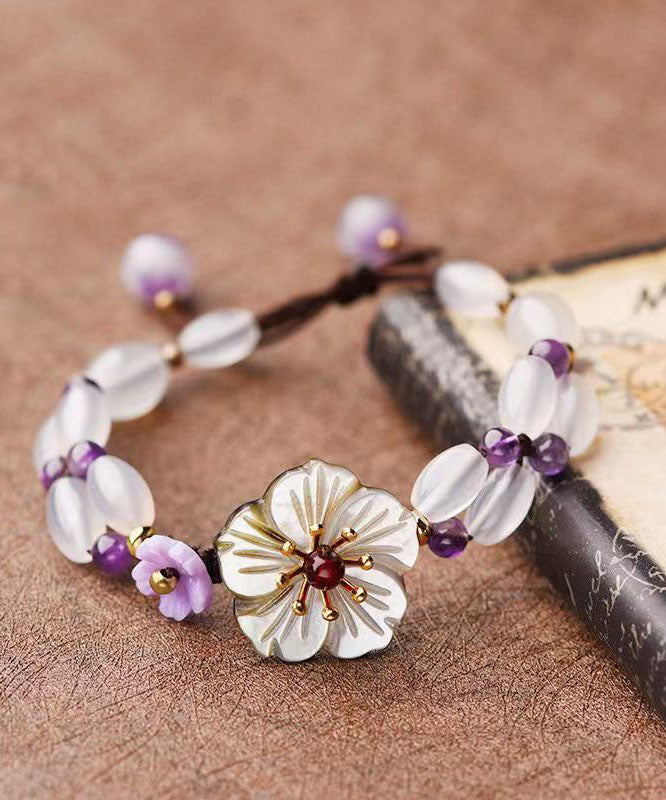 Handmade Purple Crystal Floral Charm Bracelet