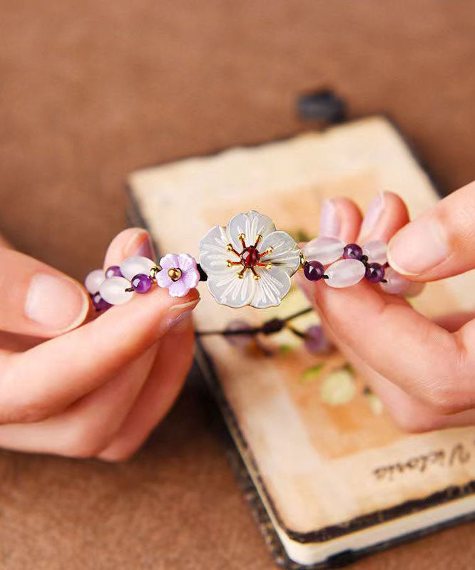 Handmade Purple Crystal Floral Charm Bracelet