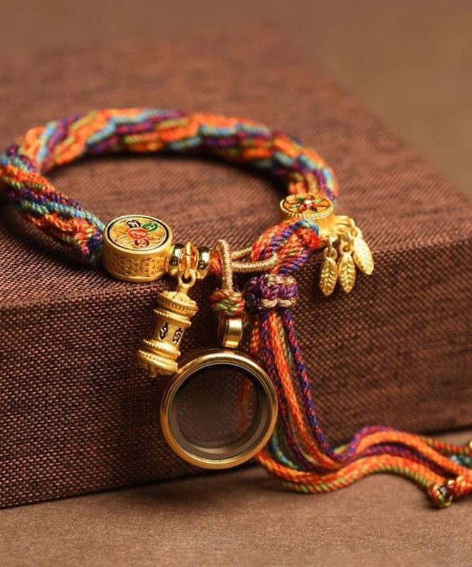 Handmade Rainbow Hand Knitting Cotton Thread Gesang Flower Charm Bracelet - Omychic