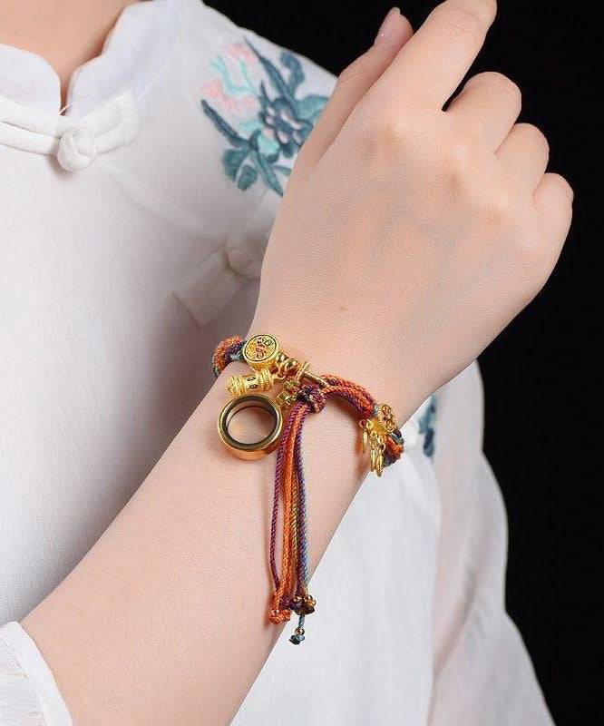 Handmade Rainbow Hand Knitting Cotton Thread Gesang Flower Charm Bracelet - Omychic