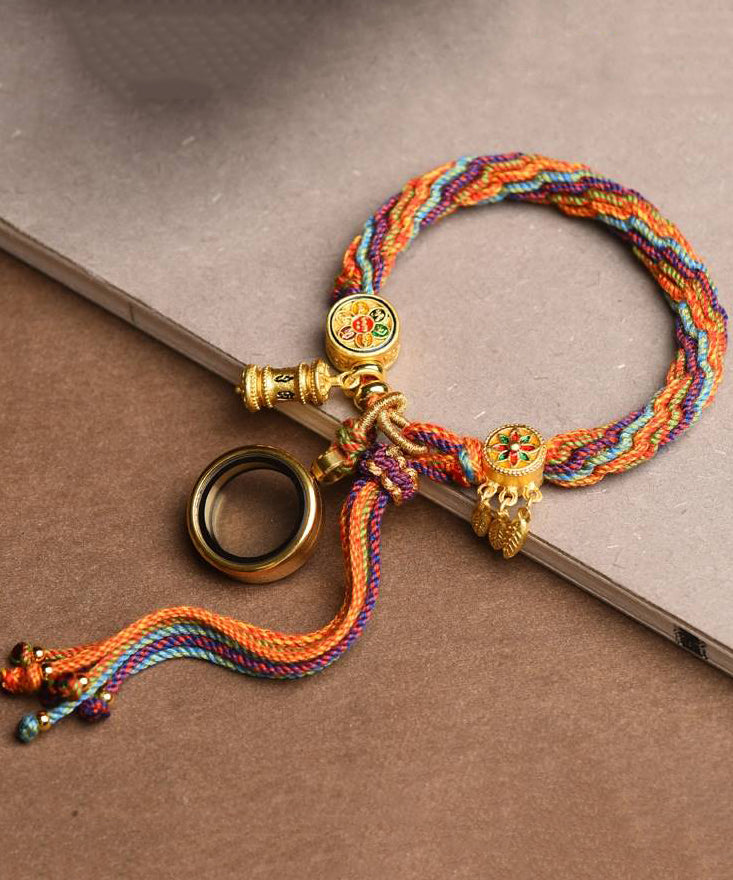 Handmade Rainbow Hand Knitting Cotton Thread Gesang Flower Charm Bracelet - Omychic