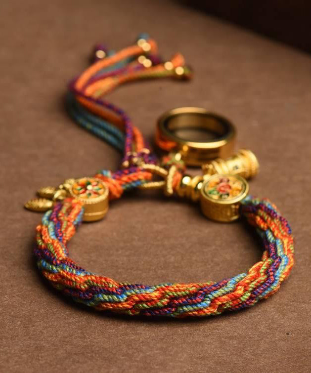 Handmade Rainbow Hand Knitting Cotton Thread Gesang Flower Charm Bracelet - Omychic