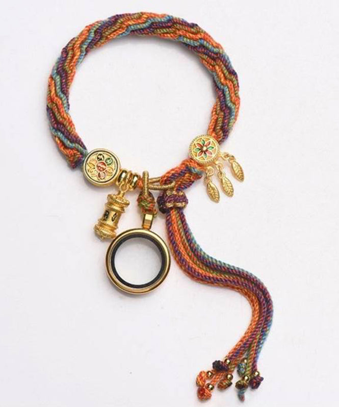 Handmade Rainbow Hand Knitting Cotton Thread Gesang Flower Charm Bracelet - Omychic
