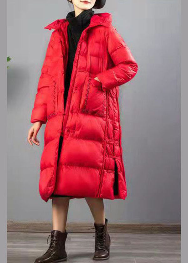 Handmade Red Embroideried Button Duck Down Down Coat Winter