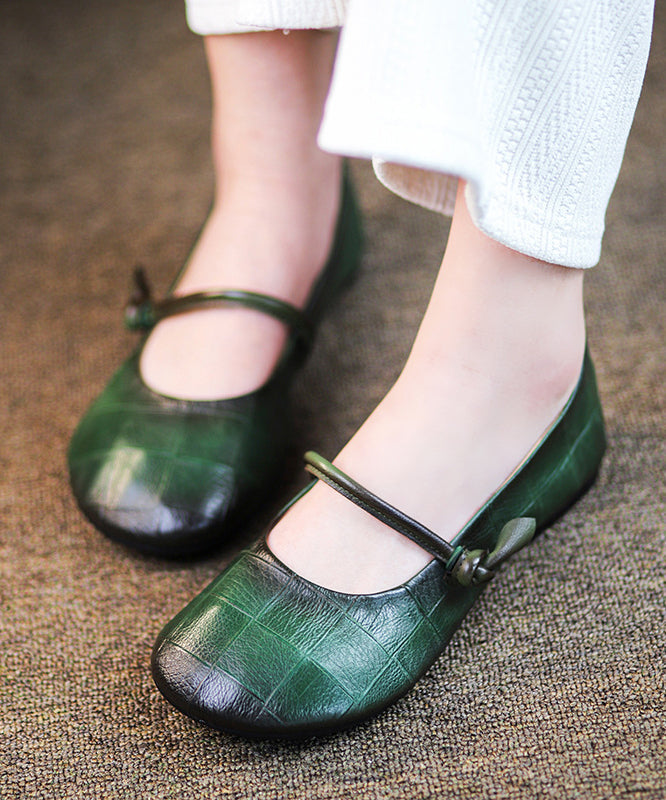 Handmade Retro Green Soft Flat Shoes For Women