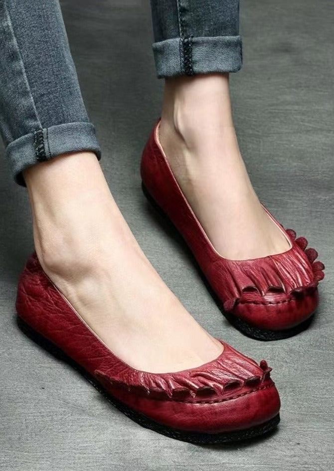 Handmade Retro Mulberry Flat Shoes For Women Cowhide Leather