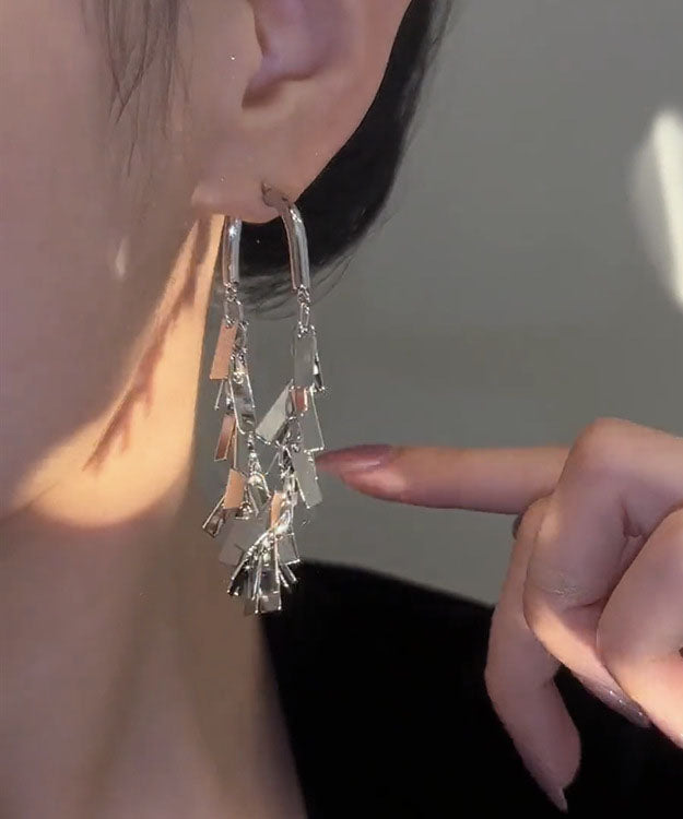 Handmade Silk Metal Sequins Tassel Drop Earrings