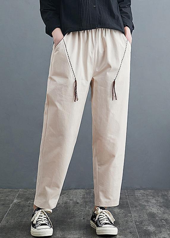 Handmade Spring Shorts Plus Size Clothing Beige Inspiration Pockets Pants - Omychic