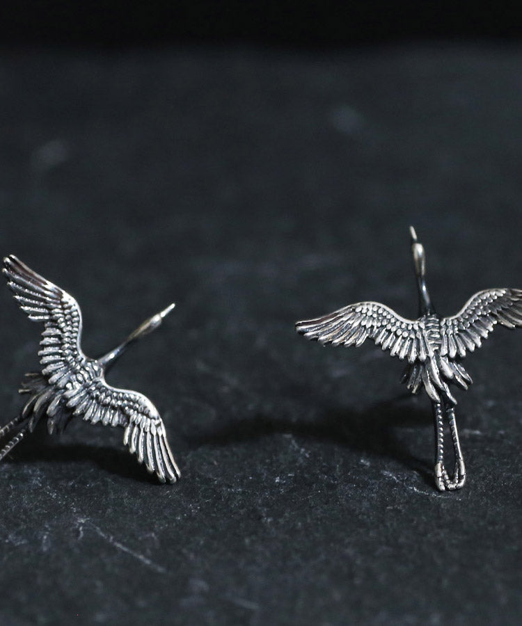 Handmade Sterling Silver Sculpture Crane Stud Earrings