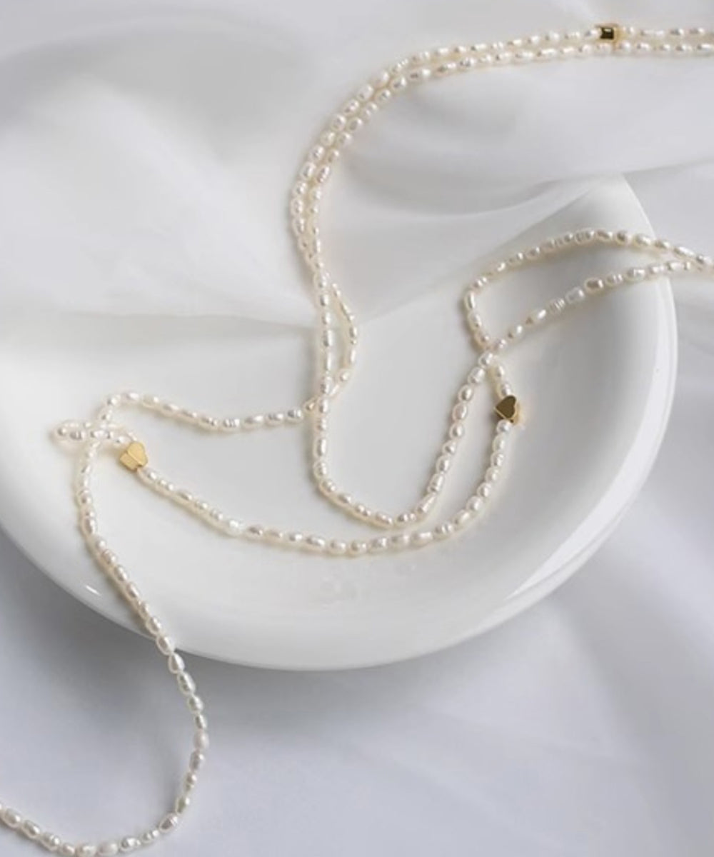 Handmade White Alloy Pearl Beading Gratuated Bead Necklace