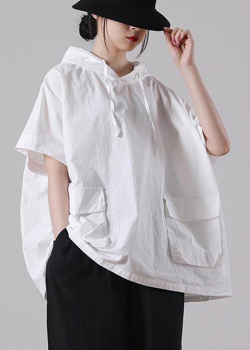 Handmade White Pockets Half Sleeve Tee Summer Cotton - Omychic