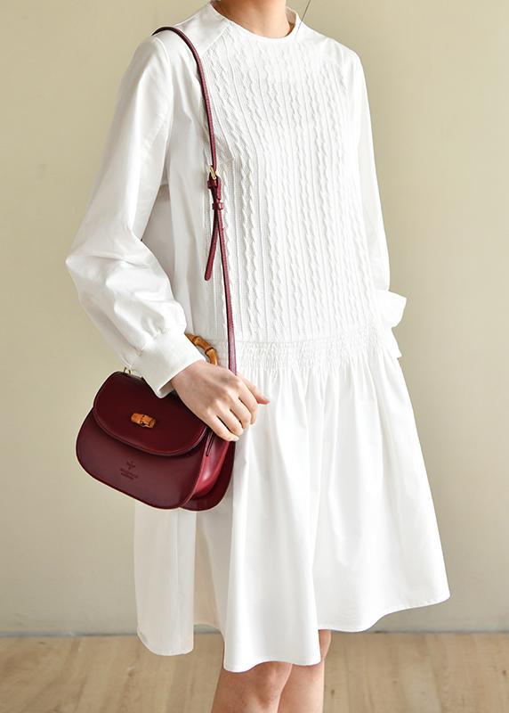 Handmade White Zippered Cotton Dress O Neck Vacation Dresses - Omychic