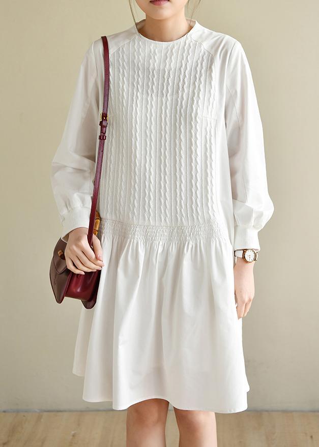 Handmade White Zippered Cotton Dress O Neck Vacation Dresses - Omychic