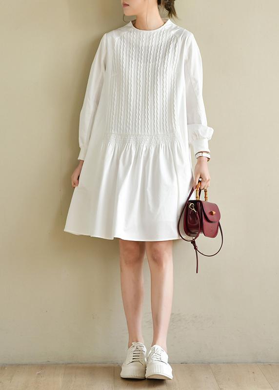 Handmade White Zippered Cotton Dress O Neck Vacation Dresses - Omychic