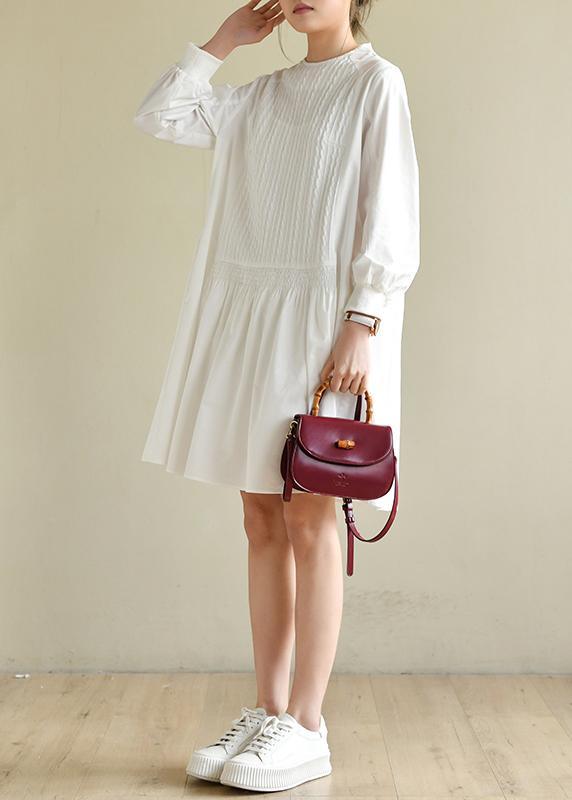 Handmade White Zippered Cotton Dress O Neck Vacation Dresses - Omychic