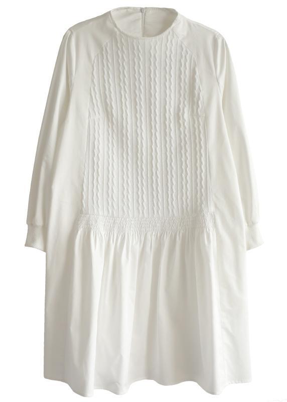 Handmade White Zippered Cotton Dress O Neck Vacation Dresses - Omychic