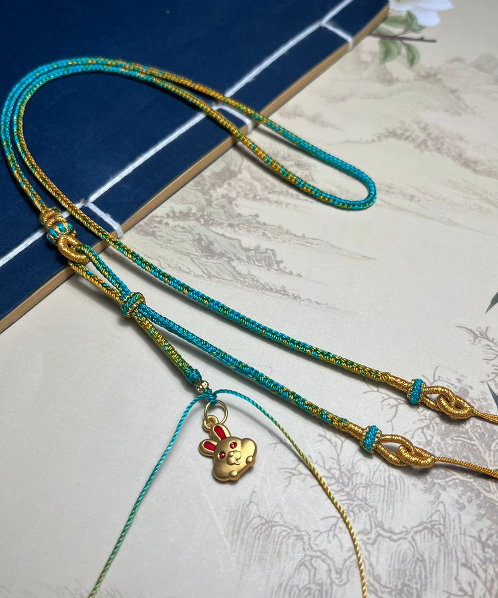 Handmade Yellow Ancient Gold Beeswax Rabbit Pendant Necklace
