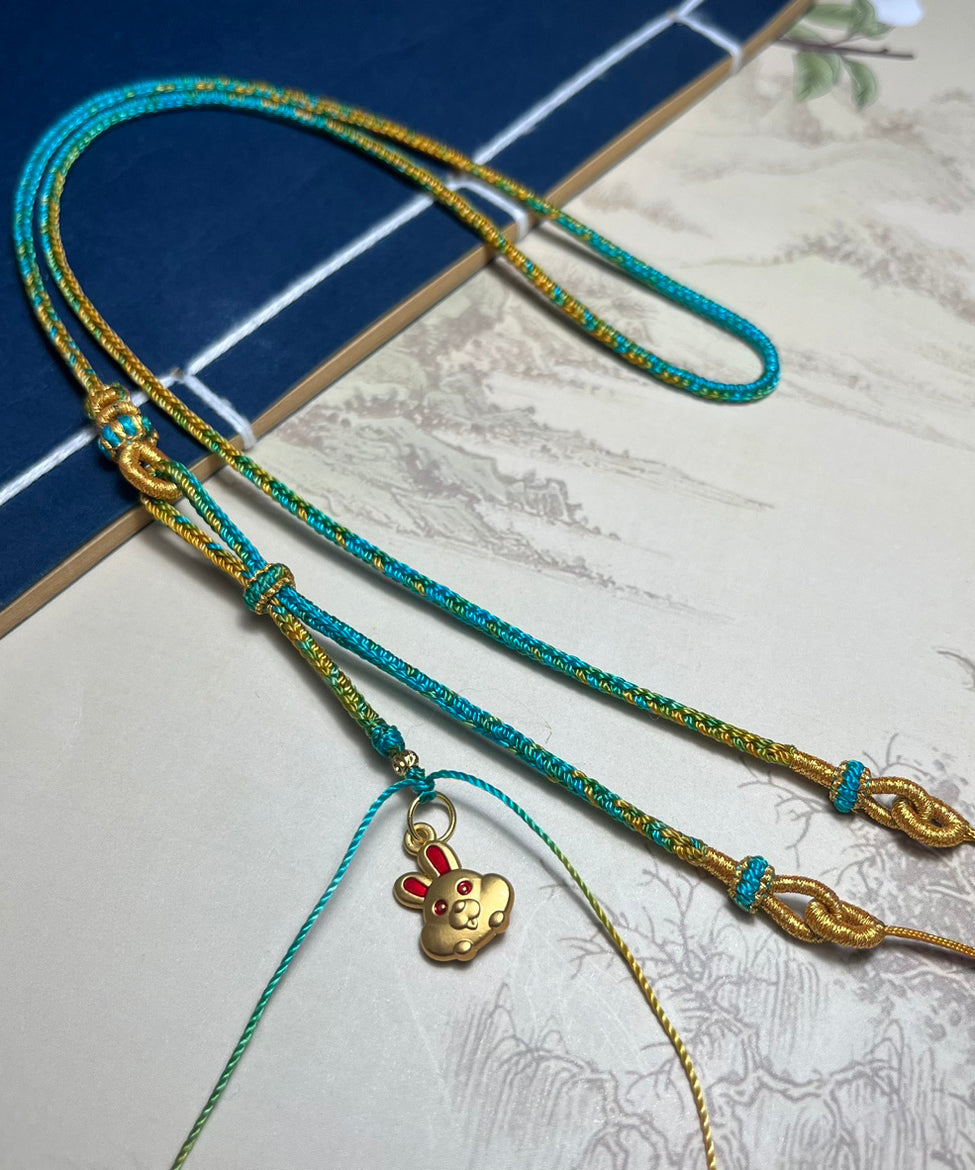 Handmade Yellow Ancient Gold Beeswax Rabbit Pendant Necklace