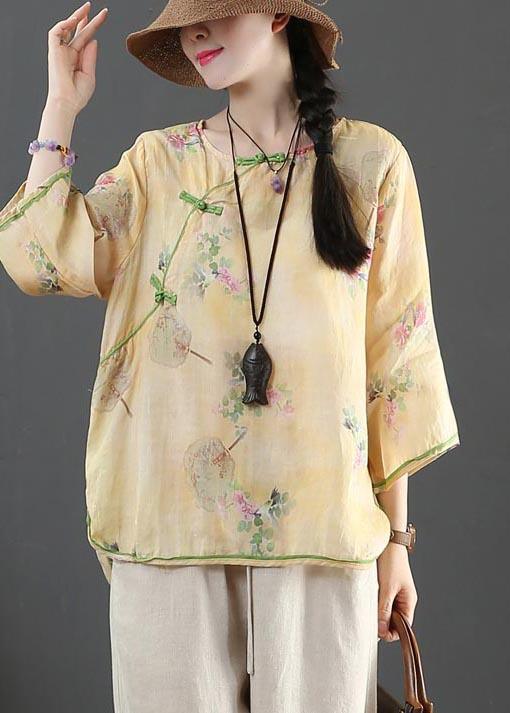 Handmade Yellow Print Linen Summer Shirts - Omychic