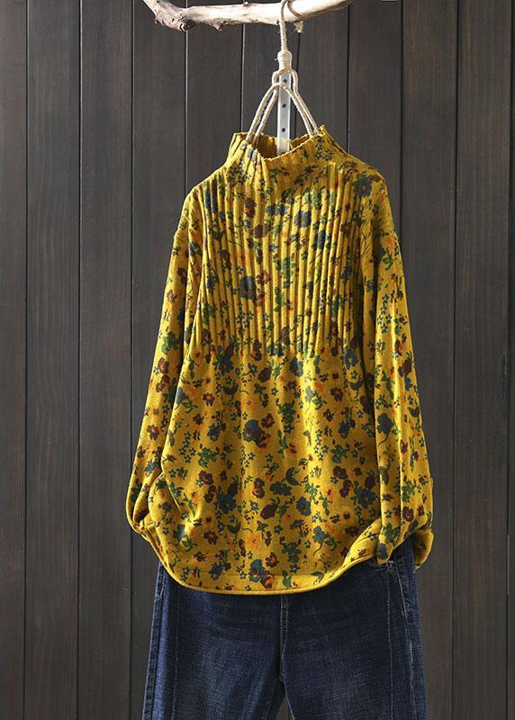 Handmade Yellow retro Print Loose Fall Knitted sweaters - Omychic