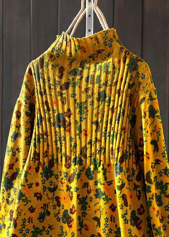 Handmade Yellow retro Print Loose Fall Knitted sweaters - Omychic